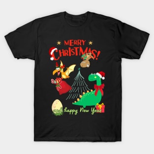 Merry Christmas among dinosaurs T-Shirt